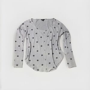 Lucky Brand Grey Gray Thermo Star Print Waffle Knit Pullover Top Size Small